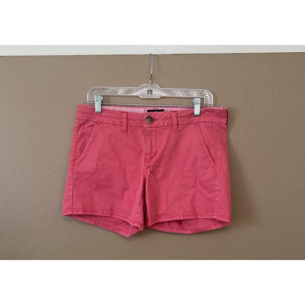 Y2K American Eagle Women’s 8 MIDI Chino Short Shorts Solid Pink Stretch #1639
